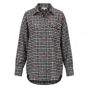 BDG Flannel Shirt Size M Black White Bow Embroidered Plaid Oversized Button Down